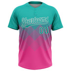 Custom Aqua Pink-White 3D Gradient Square Shape Two-Button Unisex Softball Jersey