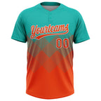 Custom Aqua Orange-White 3D Gradient Square Shape Two-Button Unisex Softball Jersey