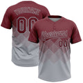 Custom Burgundy Gray 3D Gradient Square Shape Two-Button Unisex Softball Jersey