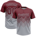 Custom Burgundy Gray 3D Gradient Square Shape Two-Button Unisex Softball Jersey