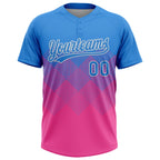 Custom Electric Blue Pink-White 3D Gradient Square Shape Two-Button Unisex Softball Jersey