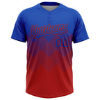Custom Thunder Blue Red 3D Gradient Square Shape Two-Button Unisex Softball Jersey