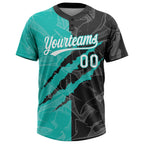 Custom Graffiti Pattern White Black-Aqua 3D Scratch Two-Button Unisex Softball Jersey