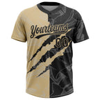 Custom Graffiti Pattern Black-Vegas Gold 3D Scratch Two-Button Unisex Softball Jersey