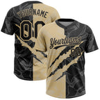 Custom Graffiti Pattern Black-Vegas Gold 3D Scratch Two-Button Unisex Softball Jersey