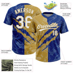 Custom Graffiti Pattern White Royal-Old Gold 3D Scratch Two-Button Unisex Softball Jersey