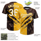 Custom Graffiti Pattern White Brown-Gold 3D Scratch Two-Button Unisex Softball Jersey