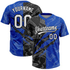 Custom Graffiti Pattern White Thunder Blue-Black 3D Scratch Two-Button Unisex Softball Jersey