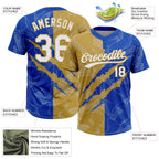 Custom Graffiti Pattern White Thunder Blue-Old Gold 3D Scratch Two-Button Unisex Softball Jersey