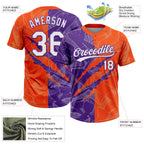Custom Graffiti Pattern White Orange-Purple 3D Scratch Two-Button Unisex Softball Jersey