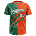 Custom Graffiti Pattern White Orange-Kelly Green 3D Scratch Two-Button Unisex Softball Jersey