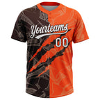 Custom Graffiti Pattern White Orange-Brown 3D Scratch Two-Button Unisex Softball Jersey