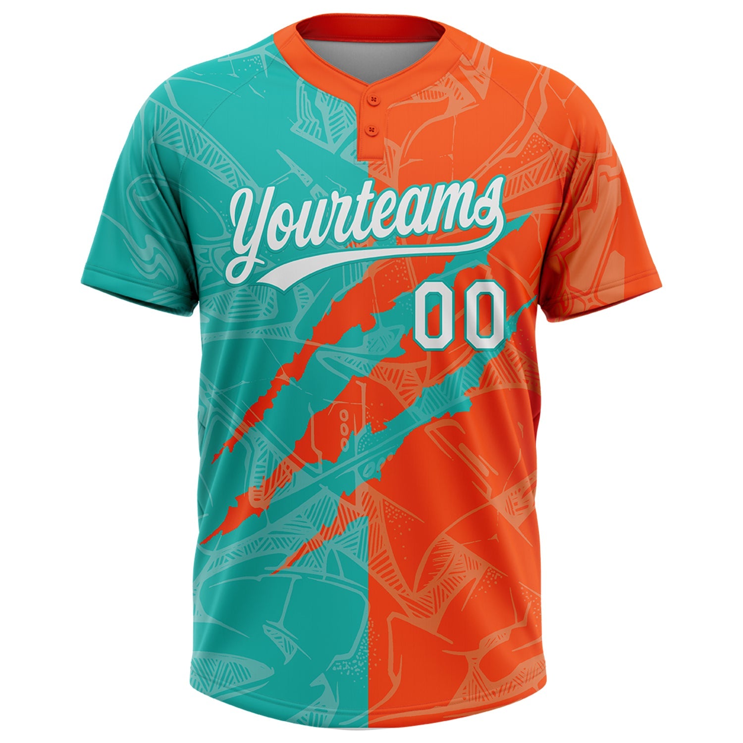 Custom Graffiti Pattern White Orange-Aqua 3D Scratch Two-Button Unisex Softball Jersey