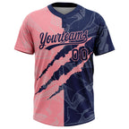 Custom Graffiti Pattern Navy-Medium Pink 3D Scratch Two-Button Unisex Softball Jersey