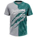 Custom Graffiti Pattern White Teal-Gray 3D Scratch Two-Button Unisex Softball Jersey