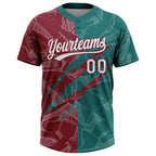 Custom Graffiti Pattern White Teal-Crimson 3D Scratch Two-Button Unisex Softball Jersey