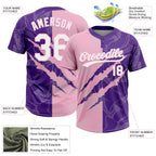 Custom Graffiti Pattern White Purple-Light Pink 3D Scratch Two-Button Unisex Softball Jersey