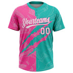 Custom Graffiti Pattern White Aqua-Pink 3D Scratch Two-Button Unisex Softball Jersey