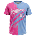 Custom Graffiti Pattern White Light Blue-Pink 3D Scratch Two-Button Unisex Softball Jersey