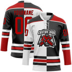 Custom Black Red-White Split Fashion Hockey Lace Neck Jersey