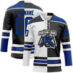 Custom Black Royal-White Split Fashion Hockey Lace Neck Jersey