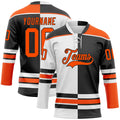 Custom Black Orange-White Split Fashion Hockey Lace Neck Jersey