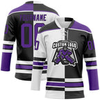 Custom Black Purple-White Split Fashion Hockey Lace Neck Jersey
