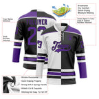 Custom Black Purple-White Split Fashion Hockey Lace Neck Jersey
