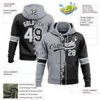 Custom Black Gray-White Split Ripped Pattern Baseball Pullover Sweatshirt Hoodie