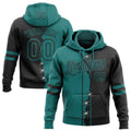 Custom Black Teal Split Ripped Pattern Baseball Pullover Sweatshirt Hoodie
