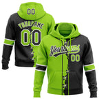 Custom Black Neon Green-White Split Ripped Pattern Baseball Pullover Sweatshirt Hoodie
