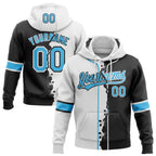 Custom Black Sky Blue-White Split Ripped Pattern Baseball Pullover Sweatshirt Hoodie
