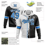 Custom Black Powder Blue-White Split Ripped Pattern Baseball Pullover Sweatshirt Hoodie