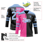 Custom Black Light Blue Pink-White Split Fashion Hockey Lace Neck Jersey