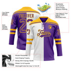 Custom Purple Gold-White Split Fashion Hockey Lace Neck Jersey
