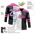 Custom Black Light Blue Pink-White Split Fashion Hockey Lace Neck Jersey