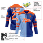Custom Royal Orange Light Blue-White Split Fashion Hockey Lace Neck Jersey