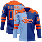 Custom Royal Orange Light Blue-White Split Fashion Hockey Lace Neck Jersey