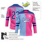 Custom Pink Royal Light Blue-White Split Fashion Hockey Lace Neck Jersey