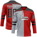 Custom Red Black Gray-White Split Fashion Hockey Lace Neck Jersey