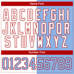 Custom Light Blue Red-White Split Fashion Hockey Lace Neck Jersey