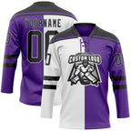 Custom Purple Black Gray-White Split Fashion Hockey Lace Neck Jersey