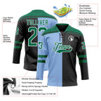 Custom Black Kelly Green Light Blue-White Red-Royal Split Fashion Hockey Lace Neck Jersey