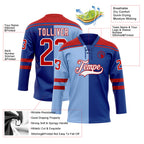 Custom Royal Red Light Blue-White Split Fashion Hockey Lace Neck Jersey