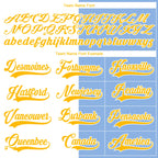 Custom Light Blue Gold-White Split Fashion Hockey Lace Neck Jersey