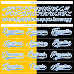 Custom Black Light Blue Yellow-White Split Fashion Hockey Lace Neck Jersey