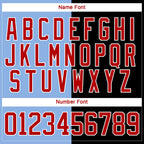 Custom Black Red Light Blue-White Split Fashion Hockey Lace Neck Jersey