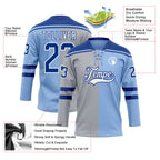Custom Light Blue Royal Gray-White Split Fashion Hockey Lace Neck Jersey
