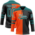 Custom Black Teal Orange-White Split Fashion Hockey Lace Neck Jersey