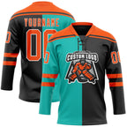 Custom Black Orange Aqua-White Split Fashion Hockey Lace Neck Jersey